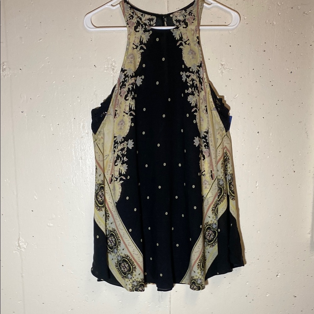 Free People Black and Cream Asymmetrical Tank Top